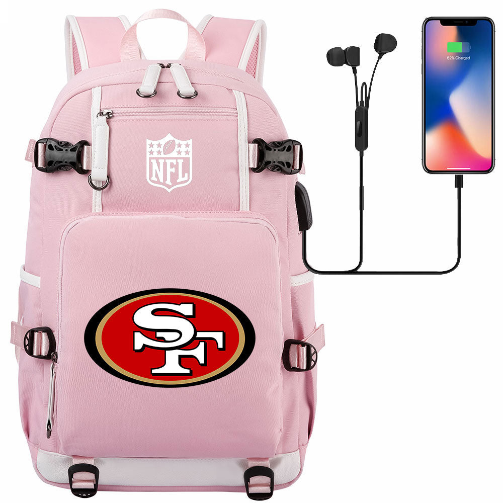 San Francisco 49ers Football Team USB Charging Backpack School Notebook Travel Bags