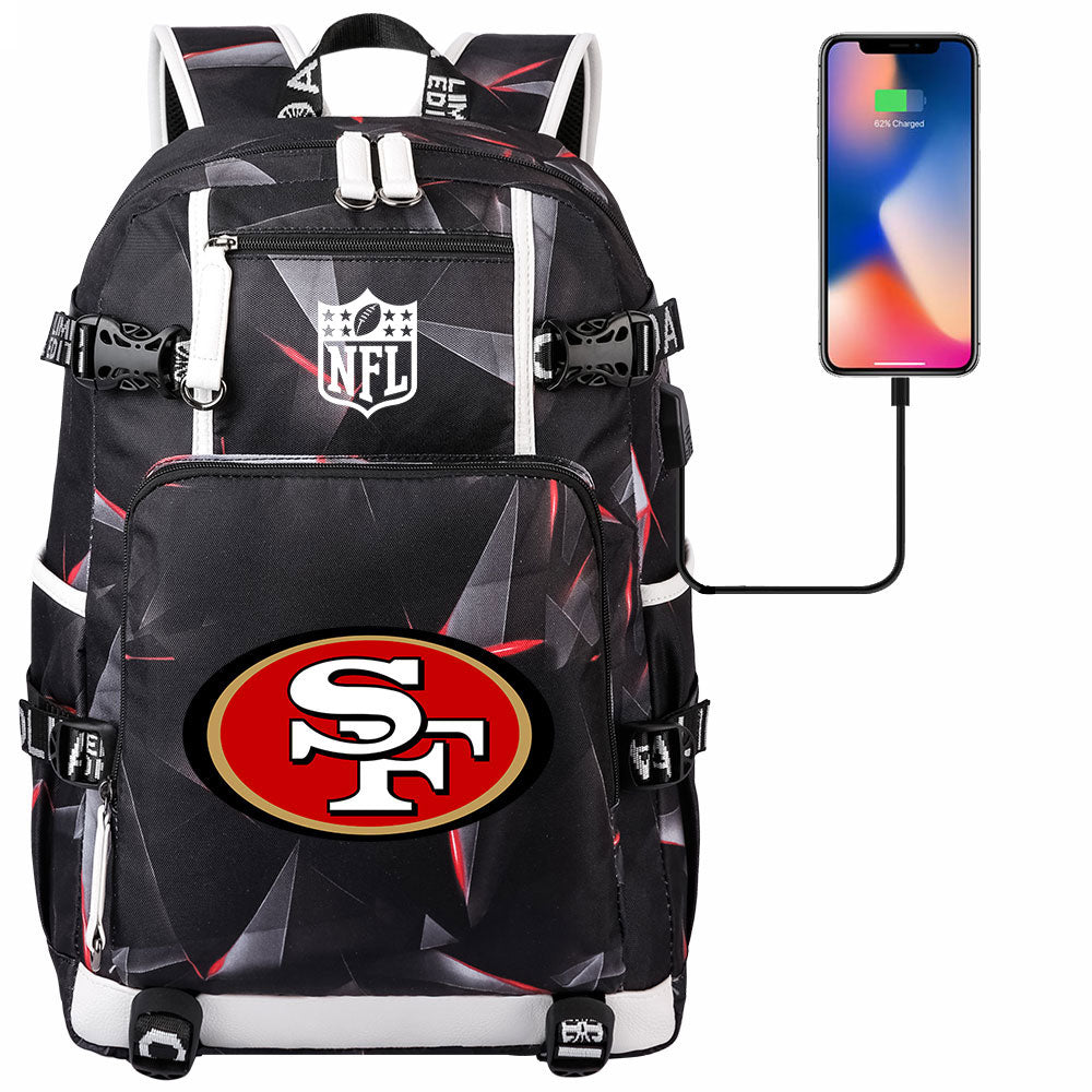 San Francisco 49ers Football Team USB Charging Backpack School Notebook Travel Bags