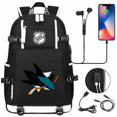 San Jose Sharks Hockey League USB Charging Backpack School Notebook Travel Bags