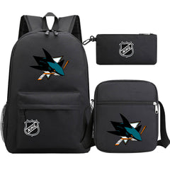 San Jose Sharks Hockey League Printed Schoolbag Backpack Shoulder Bag Pencil Bag 3pcs set for Kids Students