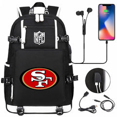 San Francisco 49ers Football Team USB Charging Backpack School Notebook Travel Bags