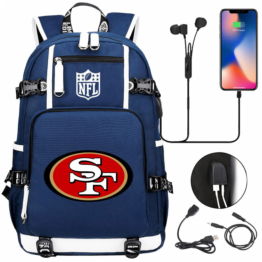 San Francisco 49ers Football Team USB Charging Backpack School Notebook Travel Bags