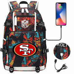 San Francisco 49ers Football Team USB Charging Backpack School Notebook Travel Bags