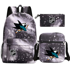 San Jose Sharks Hockey League Printed Schoolbag Backpack Shoulder Bag Pencil Bag 3pcs set for Kids Students