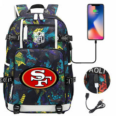 San Francisco 49ers Football Team USB Charging Backpack School Notebook Travel Bags