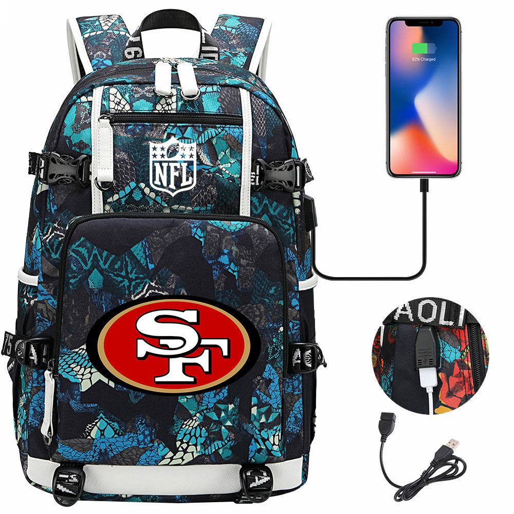 San Francisco 49ers Football Team USB Charging Backpack School Notebook Travel Bags