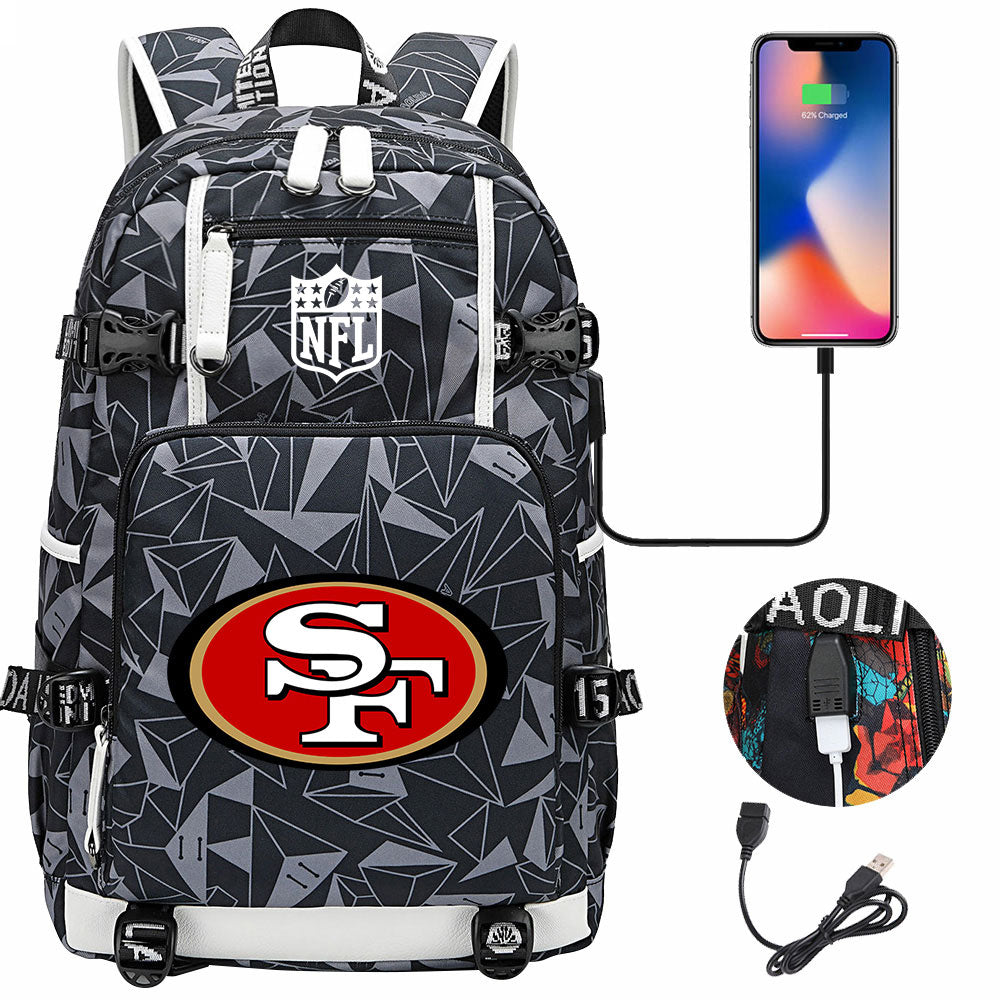 San Francisco 49ers Football Team USB Charging Backpack School Notebook Travel Bags