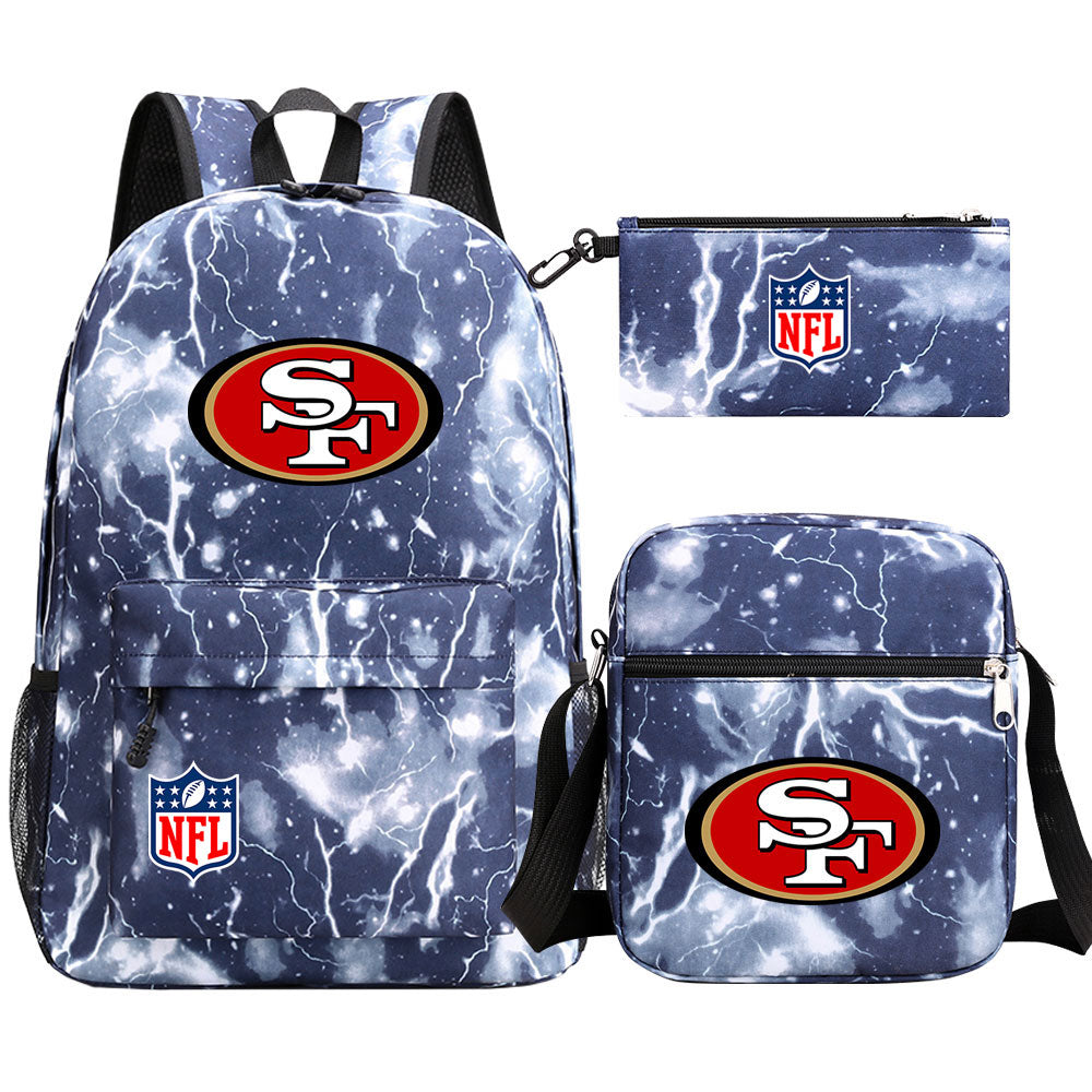 San Francisco 49ers Football Team Printed Schoolbag Backpack Shoulder Bag Pencil Bag 3pcs set for Kids Students