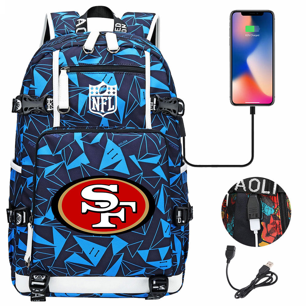 San Francisco 49ers Football Team USB Charging Backpack School Notebook Travel Bags