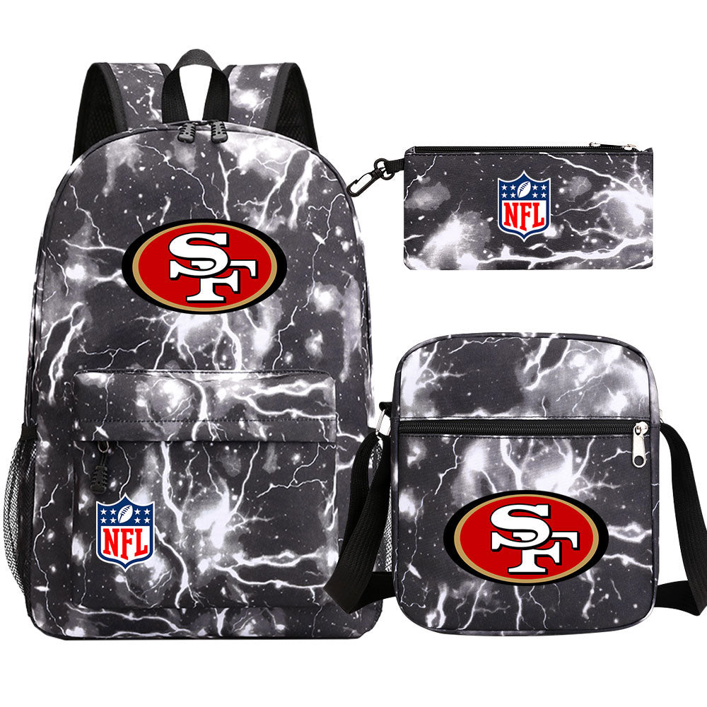 San Francisco 49ers Football Team Printed Schoolbag Backpack Shoulder Bag Pencil Bag 3pcs set for Kids Students