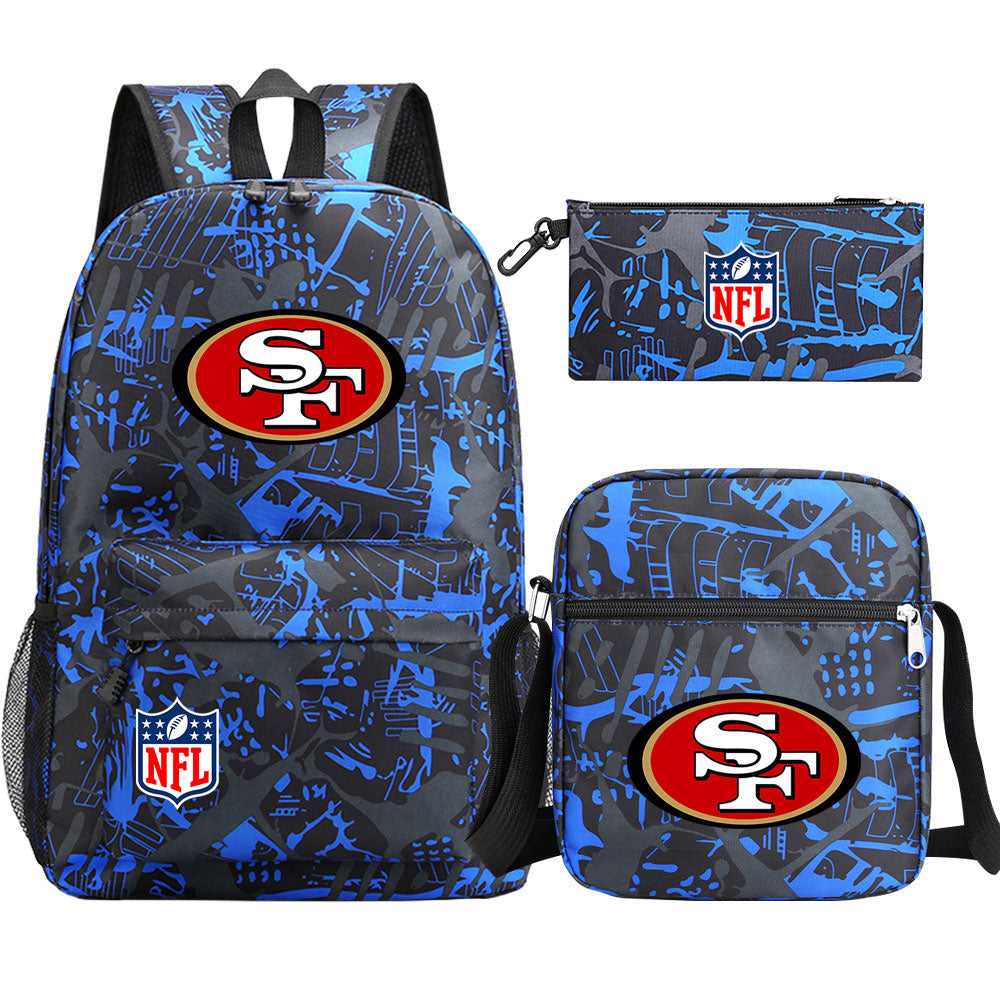 San Francisco 49ers Football Team Printed Schoolbag Backpack Shoulder Bag Pencil Bag 3pcs set for Kids Students