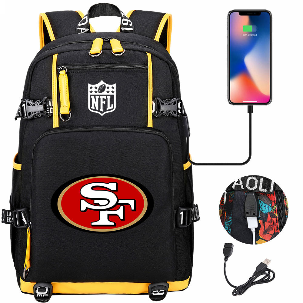 San Francisco 49ers Football Team USB Charging Backpack School Notebook Travel Bags