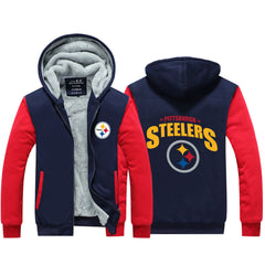 Pittsburgh Football Steelers Unisex Lined Hoodie Fleece Sweatshirt Full Zipper Hooded Thicken Jacket