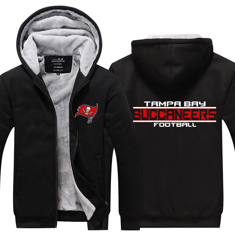 Tampa Bay Football Team Buccaneers Unisex Lined Hoodie Fleece Sweatshirt Full Zipper Hooded Thicken Jacket