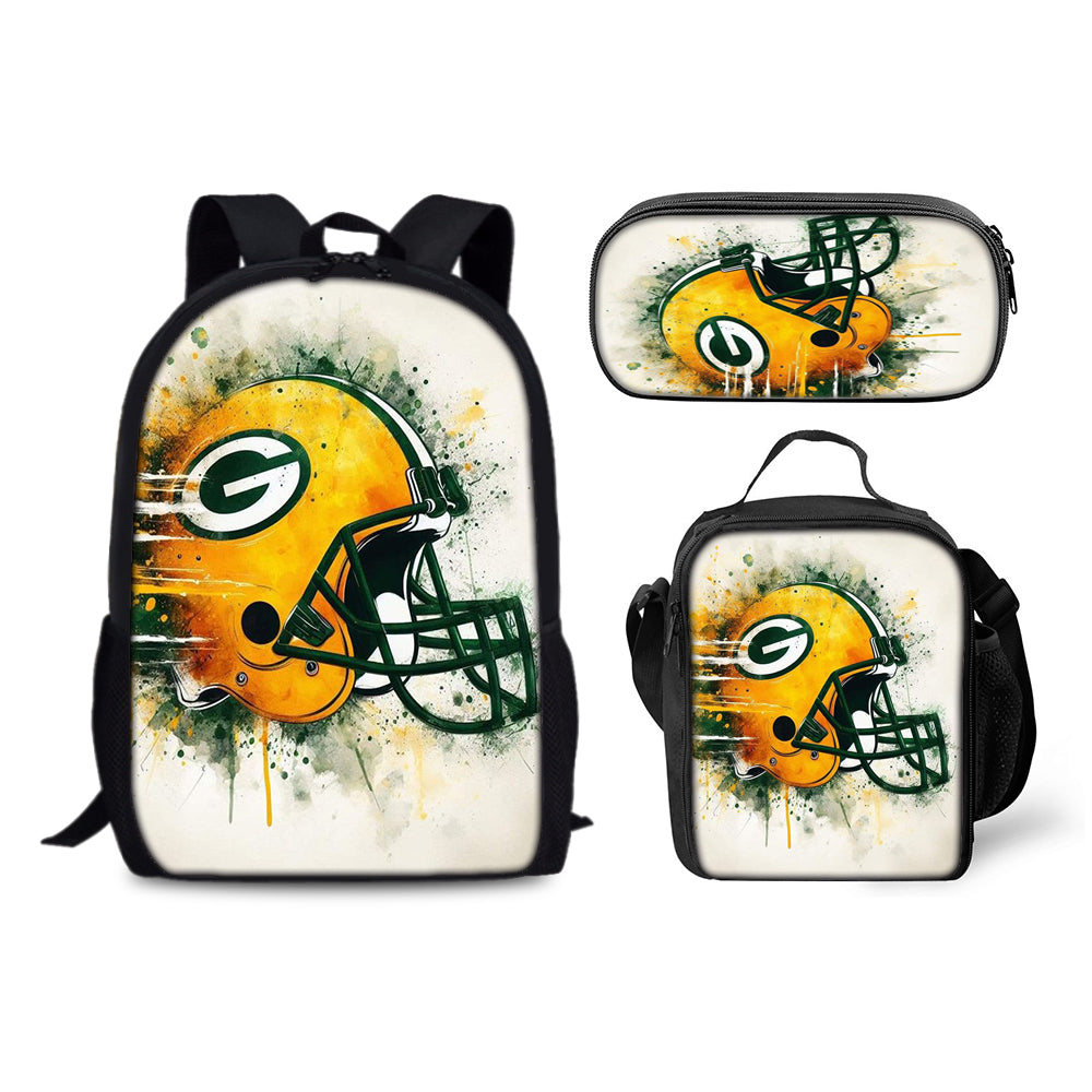 Green Bay Packers Football Team Backpack Schoolbag Lunch Bag Pencil Bag for Kids Students 3PCS