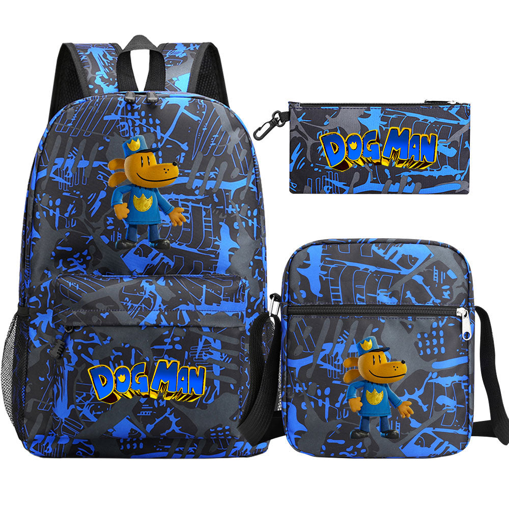 Dog Man Printed Schoolbag Backpack Shoulder Bag Pencil Bag 3pcs set for Kids Students