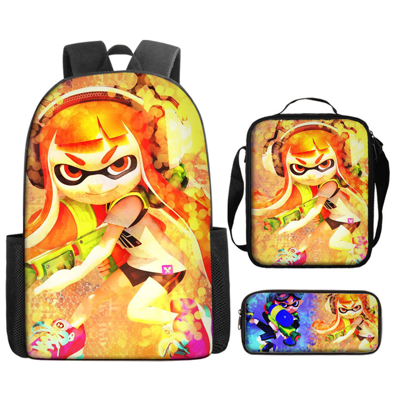 Splatoon Full Printed Backpack Schoolbag Travel Notebook Bag Lunch Bag Pencil Bag for Kids Students 3PCS