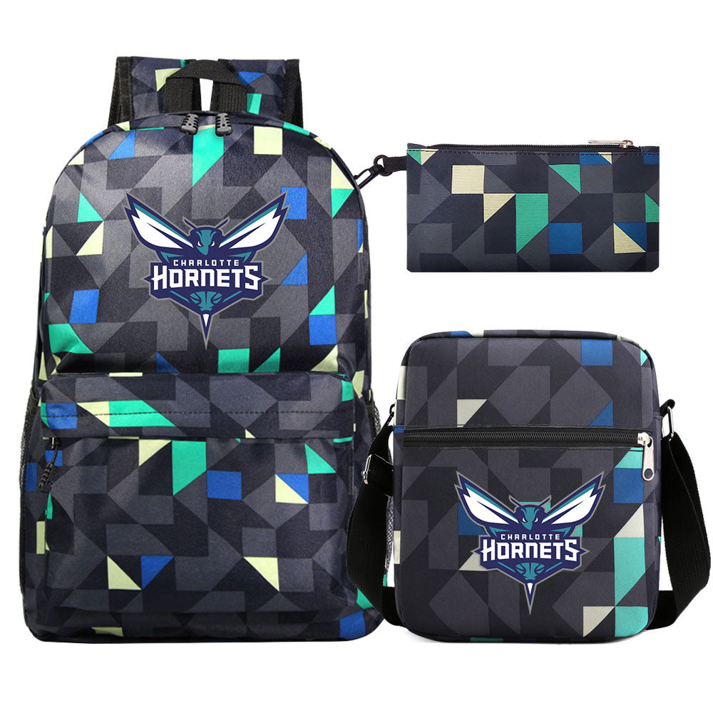 Charlotte Hornets Schoolbag Backpack Shoulder Bag Pencil Bag 3pcs set for Kids Students