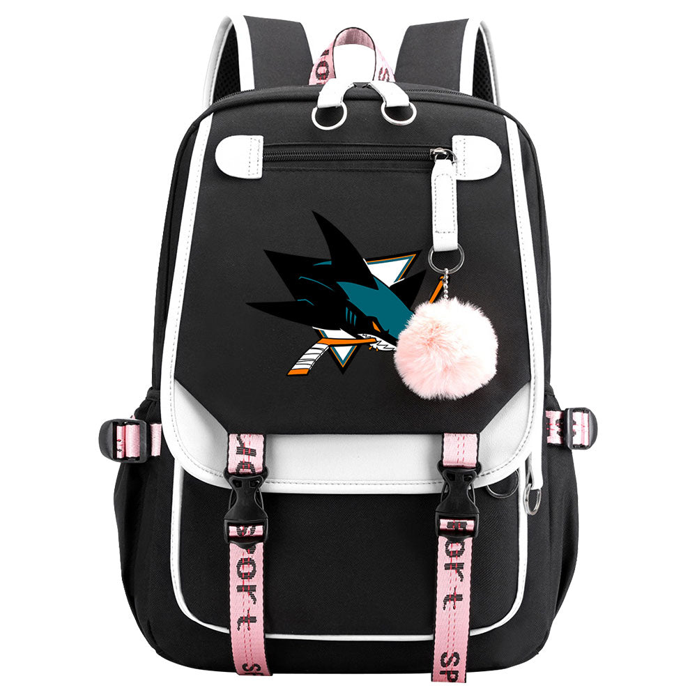San Jose Sharks Hockey League Waterproof Backpack School Notebook Travel Bag USB Charging