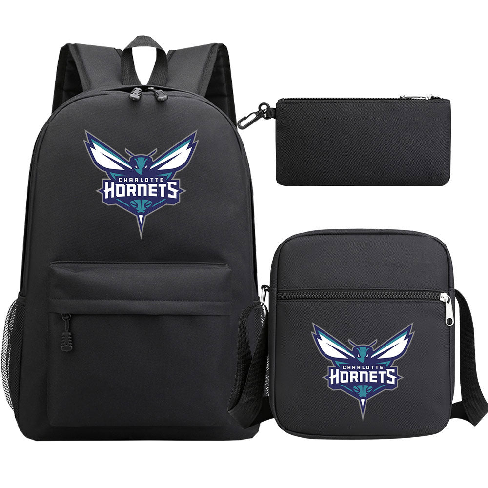 Charlotte Hornets Schoolbag Backpack Shoulder Bag Pencil Bag 3pcs set for Kids Students