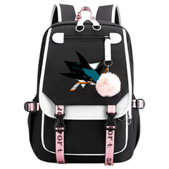 San Jose Sharks Hockey League Waterproof Backpack School Notebook Travel Bag USB Charging