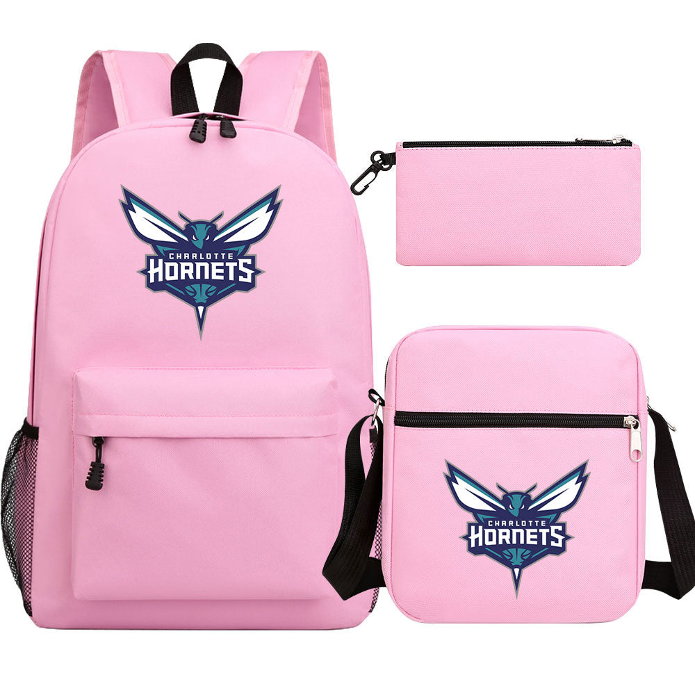 Charlotte Hornets Schoolbag Backpack Shoulder Bag Pencil Bag 3pcs set for Kids Students