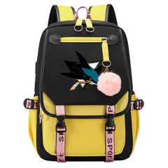 San Jose Sharks Hockey League Waterproof Backpack School Notebook Travel Bag USB Charging
