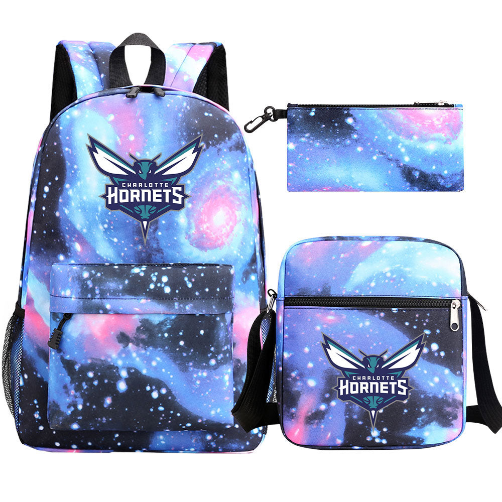 Charlotte Hornets Schoolbag Backpack Shoulder Bag Pencil Bag 3pcs set for Kids Students