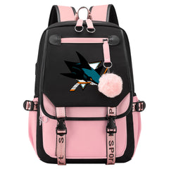 San Jose Sharks Hockey League Waterproof Backpack School Notebook Travel Bag USB Charging