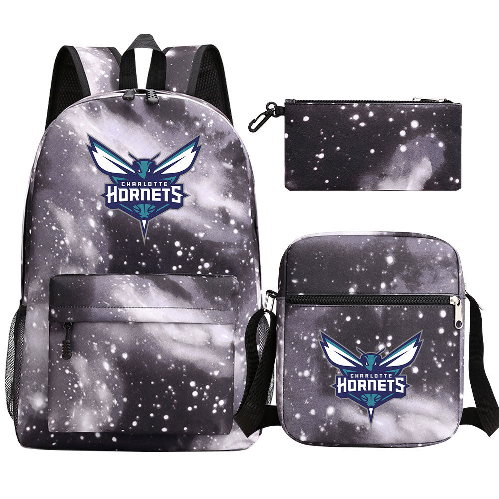 Charlotte Hornets Schoolbag Backpack Shoulder Bag Pencil Bag 3pcs set for Kids Students