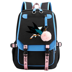 San Jose Sharks Hockey League Waterproof Backpack School Notebook Travel Bag USB Charging