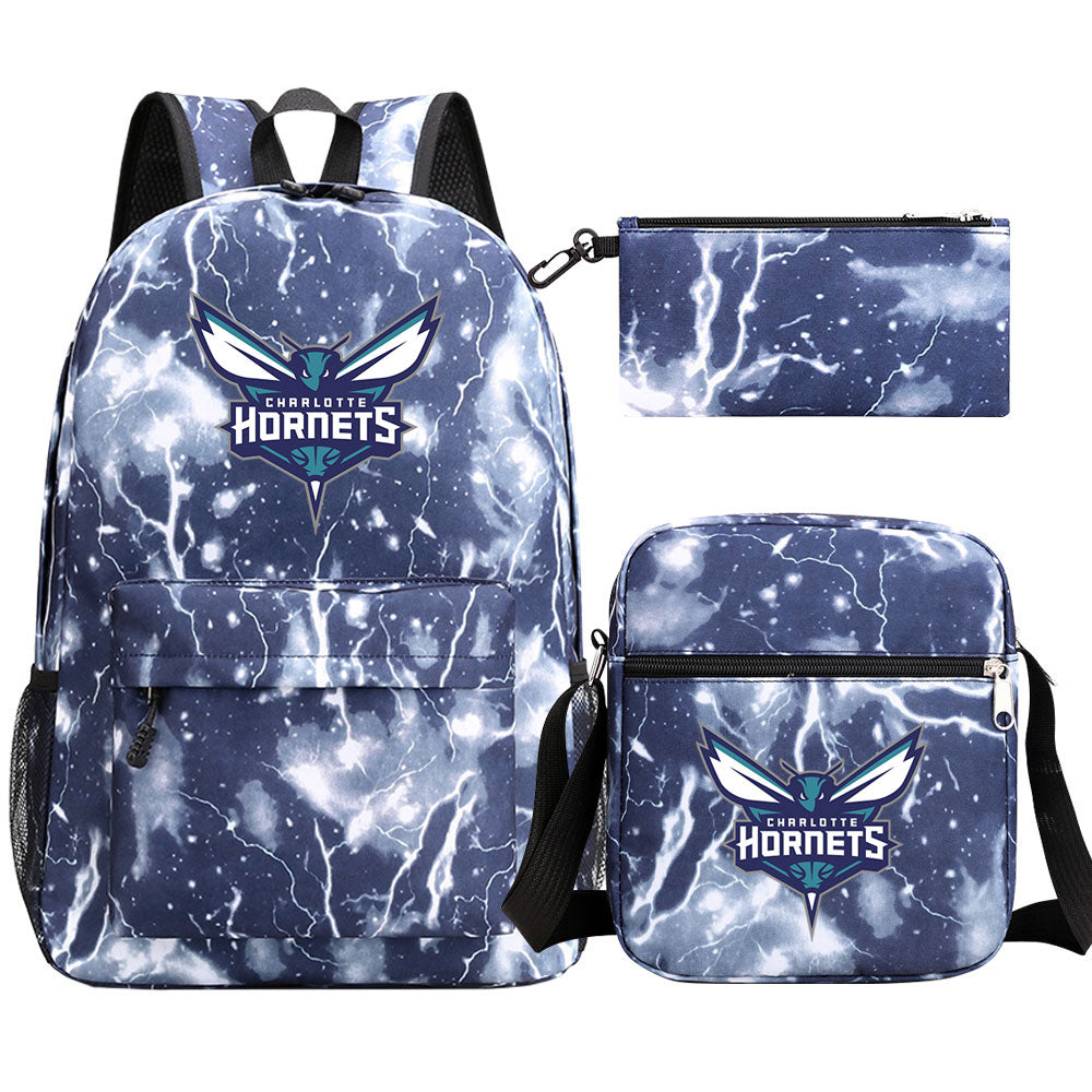 Charlotte Hornets Schoolbag Backpack Shoulder Bag Pencil Bag 3pcs set for Kids Students