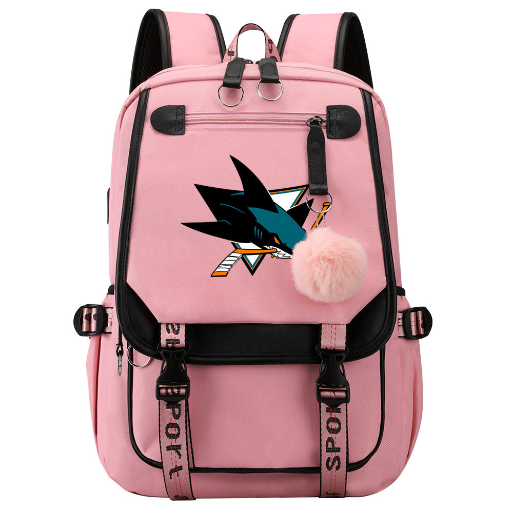 San Jose Sharks Hockey League Waterproof Backpack School Notebook Travel Bag USB Charging