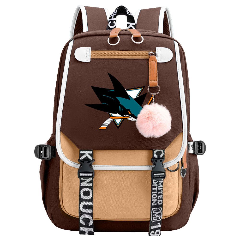 San Jose Sharks Hockey League Waterproof Backpack School Notebook Travel Bag USB Charging