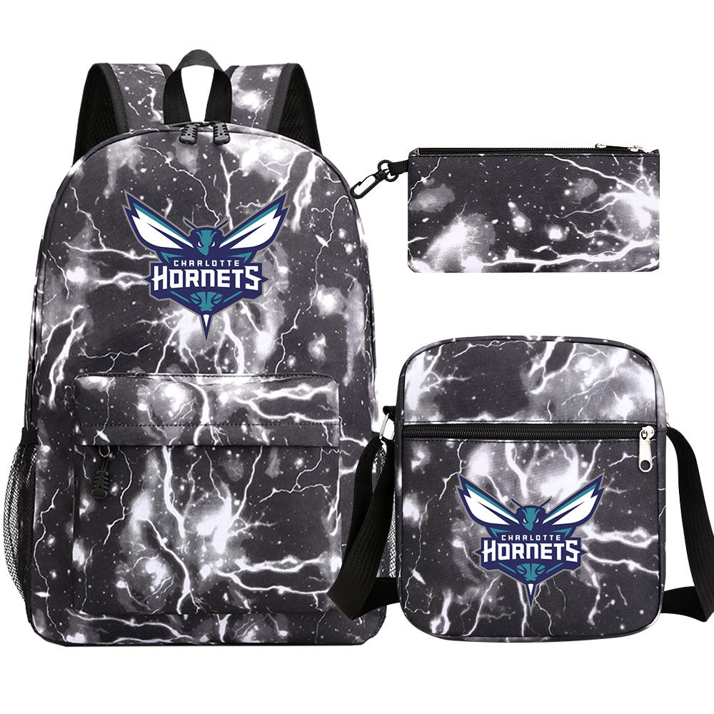 Charlotte Hornets Schoolbag Backpack Shoulder Bag Pencil Bag 3pcs set for Kids Students