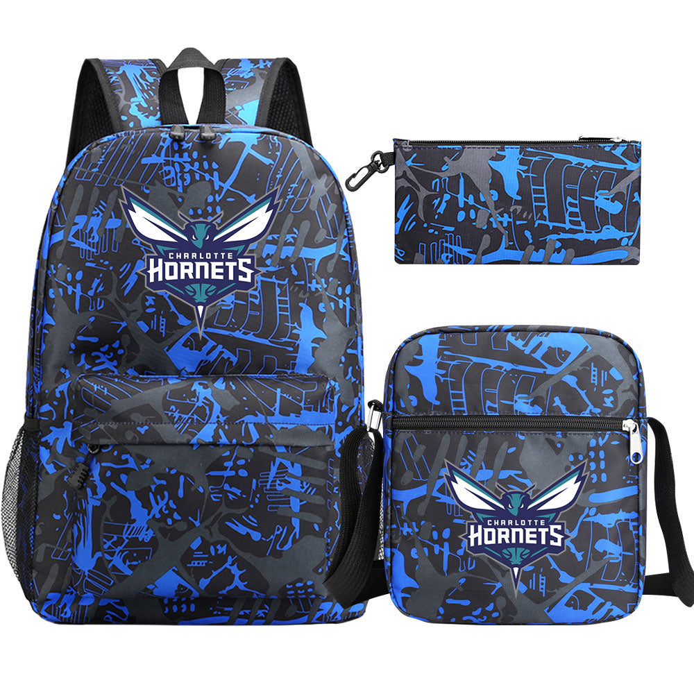 Charlotte Hornets Schoolbag Backpack Shoulder Bag Pencil Bag 3pcs set for Kids Students