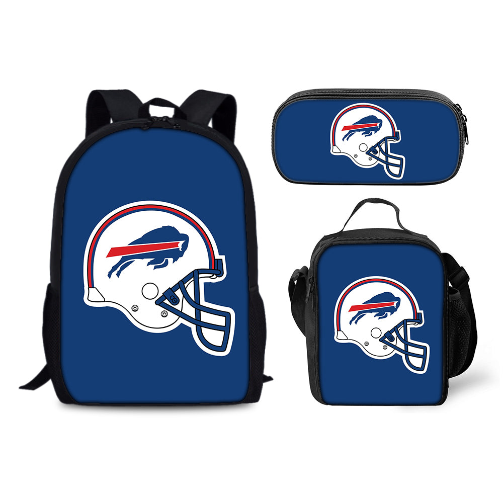 Buffalo Bills Football Team Backpack Schoolbag Lunch Bag Pencil Bag for Kids Students 3PCS