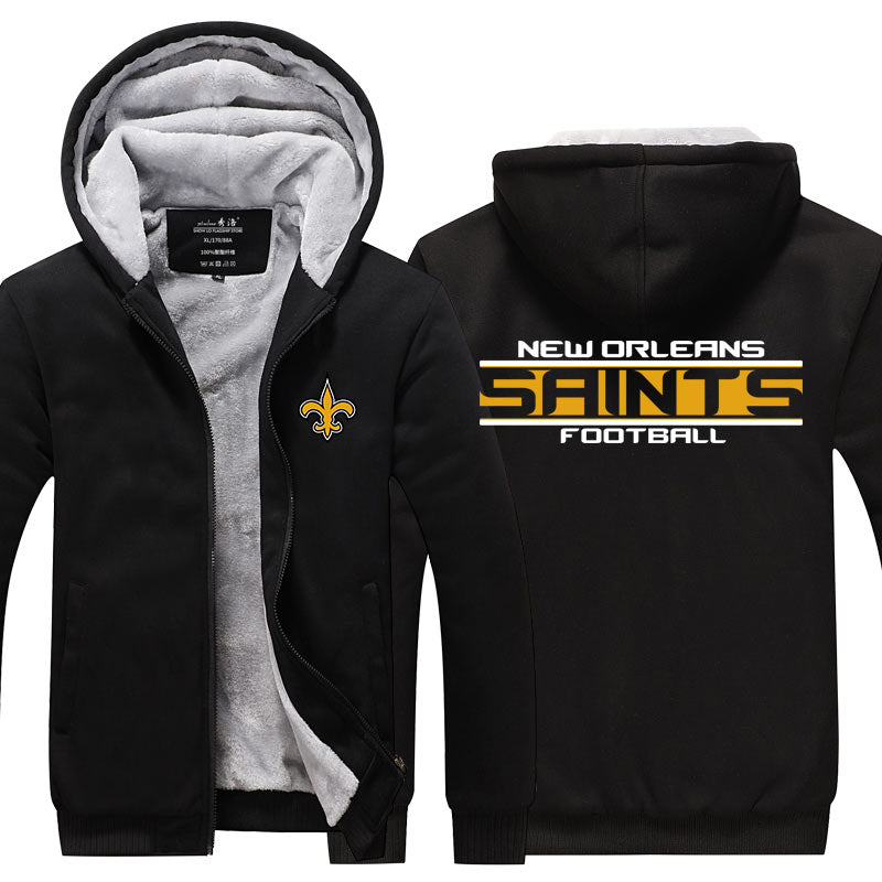 New Orleans Football Team Saints Unisex Lined Hoodie Fleece Sweatshirt Full Zipper Hooded Thicken Jacket