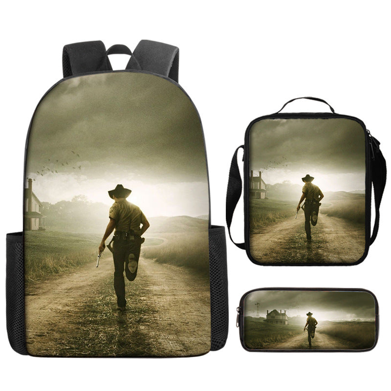 The Walking Dead Full Printed Backpack Schoolbag Travel Notebook Bag Lunch Bag Pencil Bag for Kids Students 3PCS