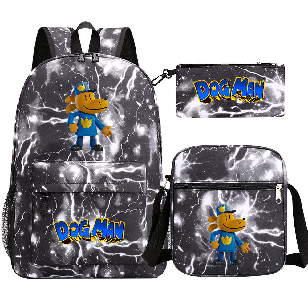 Dog Man Printed Schoolbag Backpack Shoulder Bag Pencil Bag 3pcs set for Kids Students