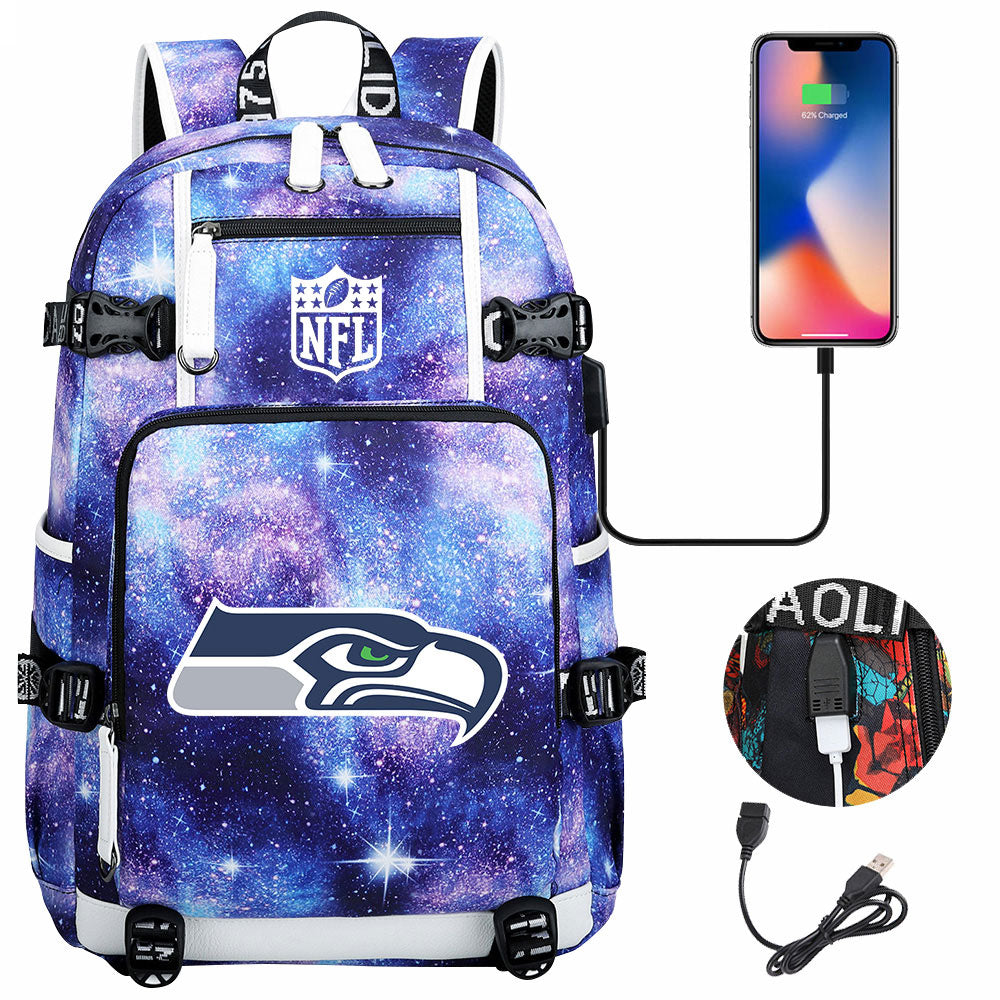 Seattle Seahawks Football Team USB Charging Backpack School Notebook Travel Bags