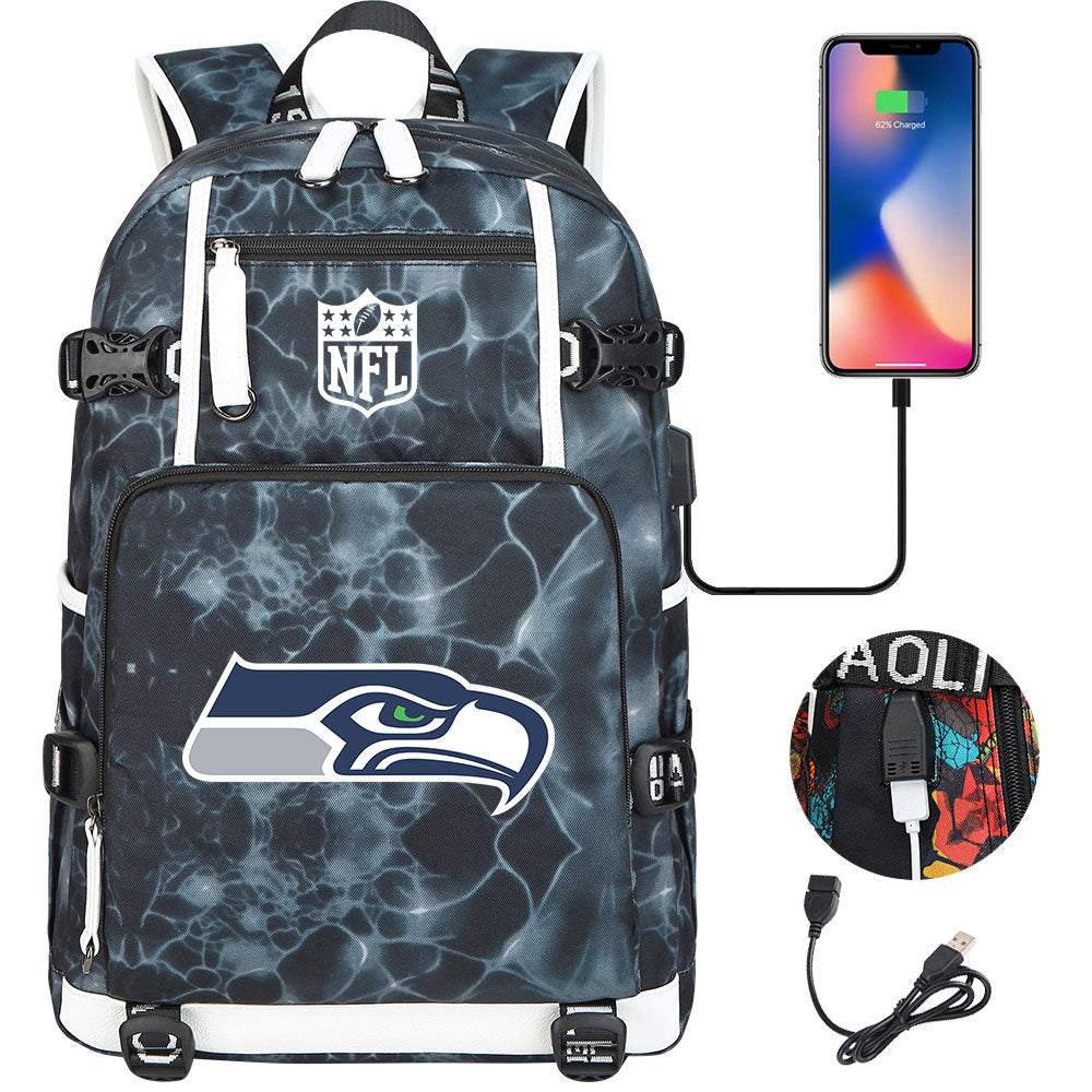 Seattle Seahawks Football Team USB Charging Backpack School Notebook Travel Bags