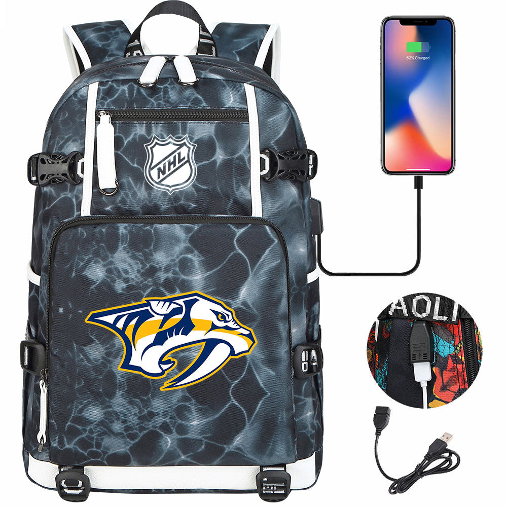 Nashville Predators Hockey League USB Charging Backpack School Notebook Travel Bags