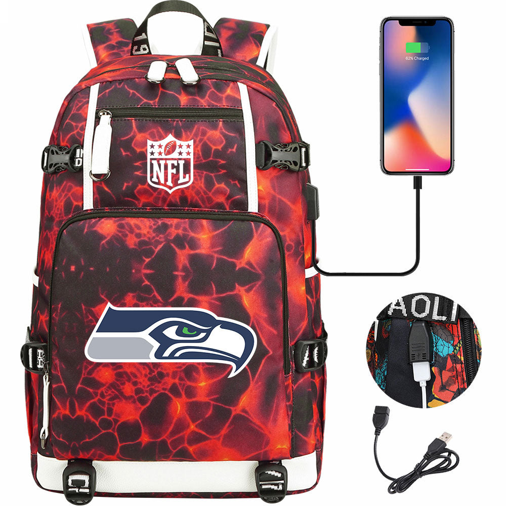 Seattle Seahawks Football Team USB Charging Backpack School Notebook Travel Bags