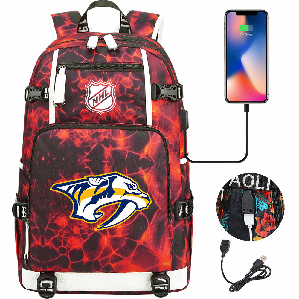 Nashville Predators Hockey League USB Charging Backpack School Notebook Travel Bags