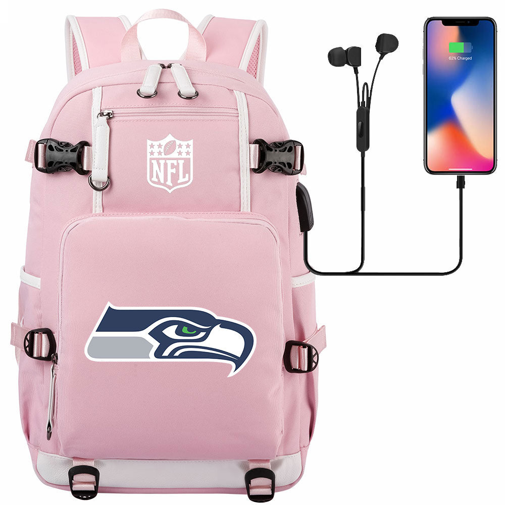 Seattle Seahawks Football Team USB Charging Backpack School Notebook Travel Bags