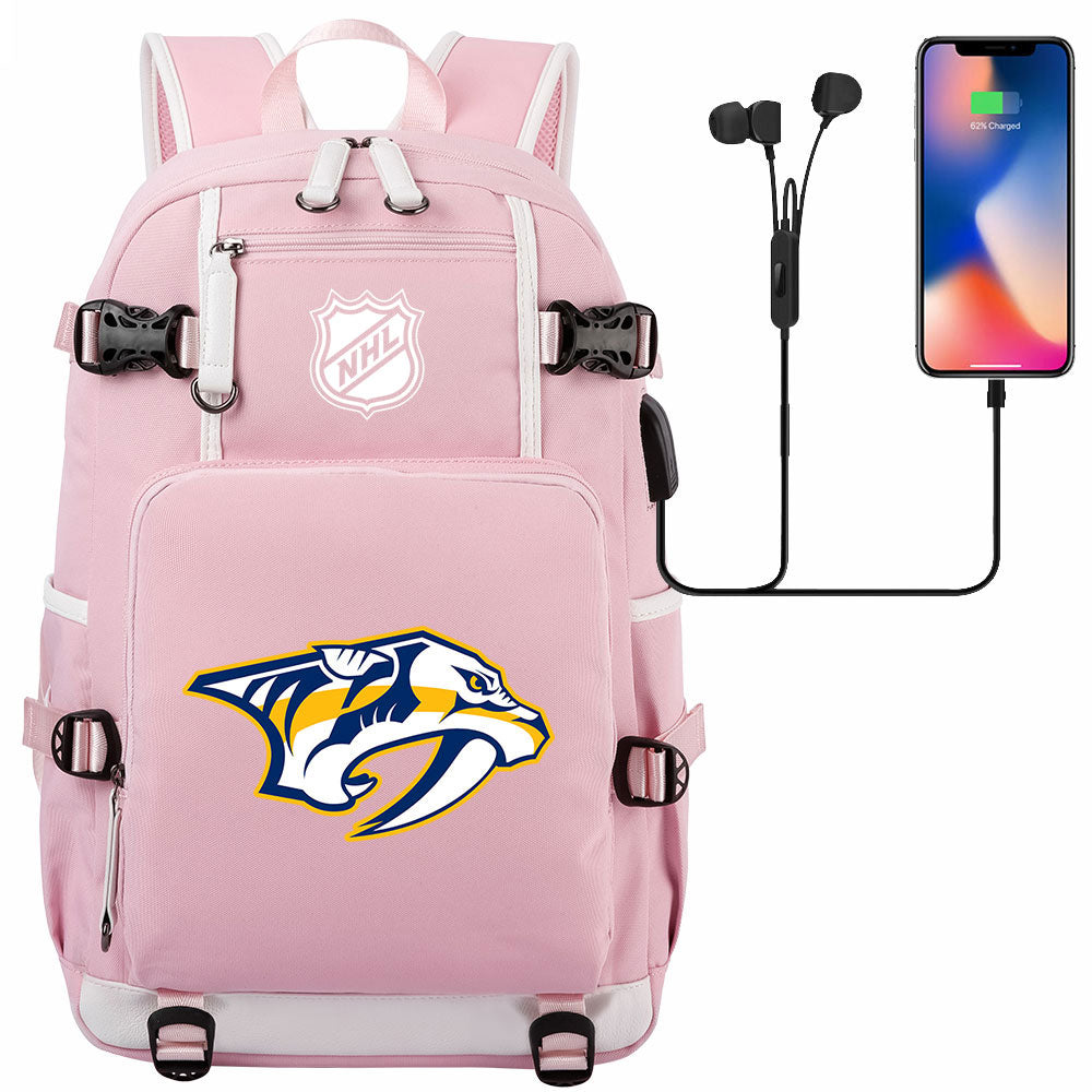 Nashville Predators Hockey League USB Charging Backpack School Notebook Travel Bags