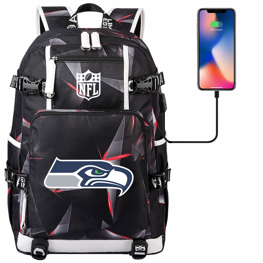 Seattle Seahawks Football Team USB Charging Backpack School Notebook Travel Bags