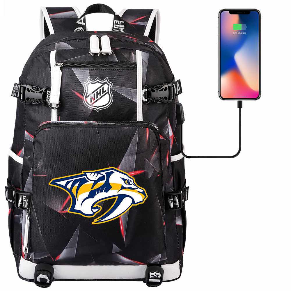 Nashville Predators Hockey League USB Charging Backpack School Notebook Travel Bags