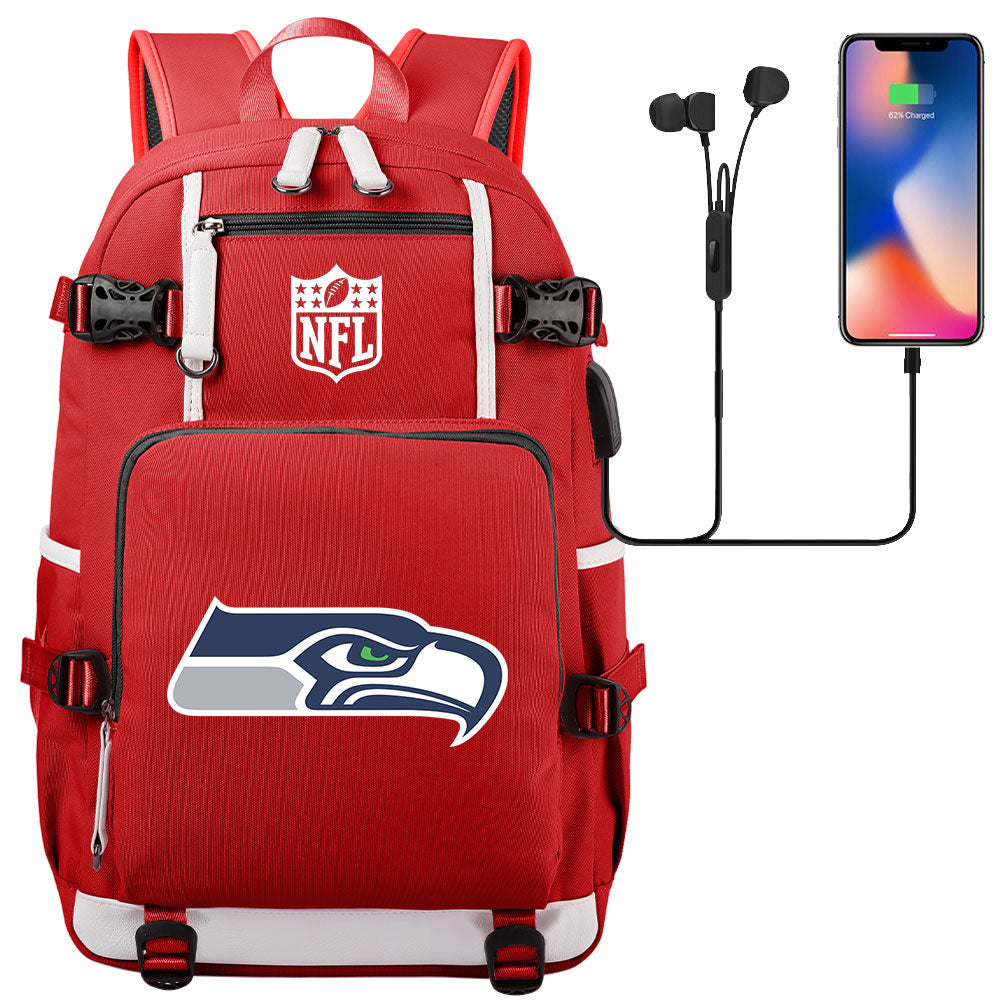 Seattle Seahawks Football Team USB Charging Backpack School Notebook Travel Bags